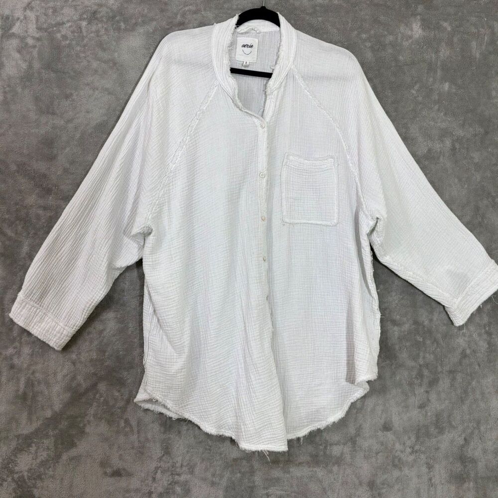 Aerie Gauze Button Down Cover Up Shirt Women’s XL White  Cotton Oversized